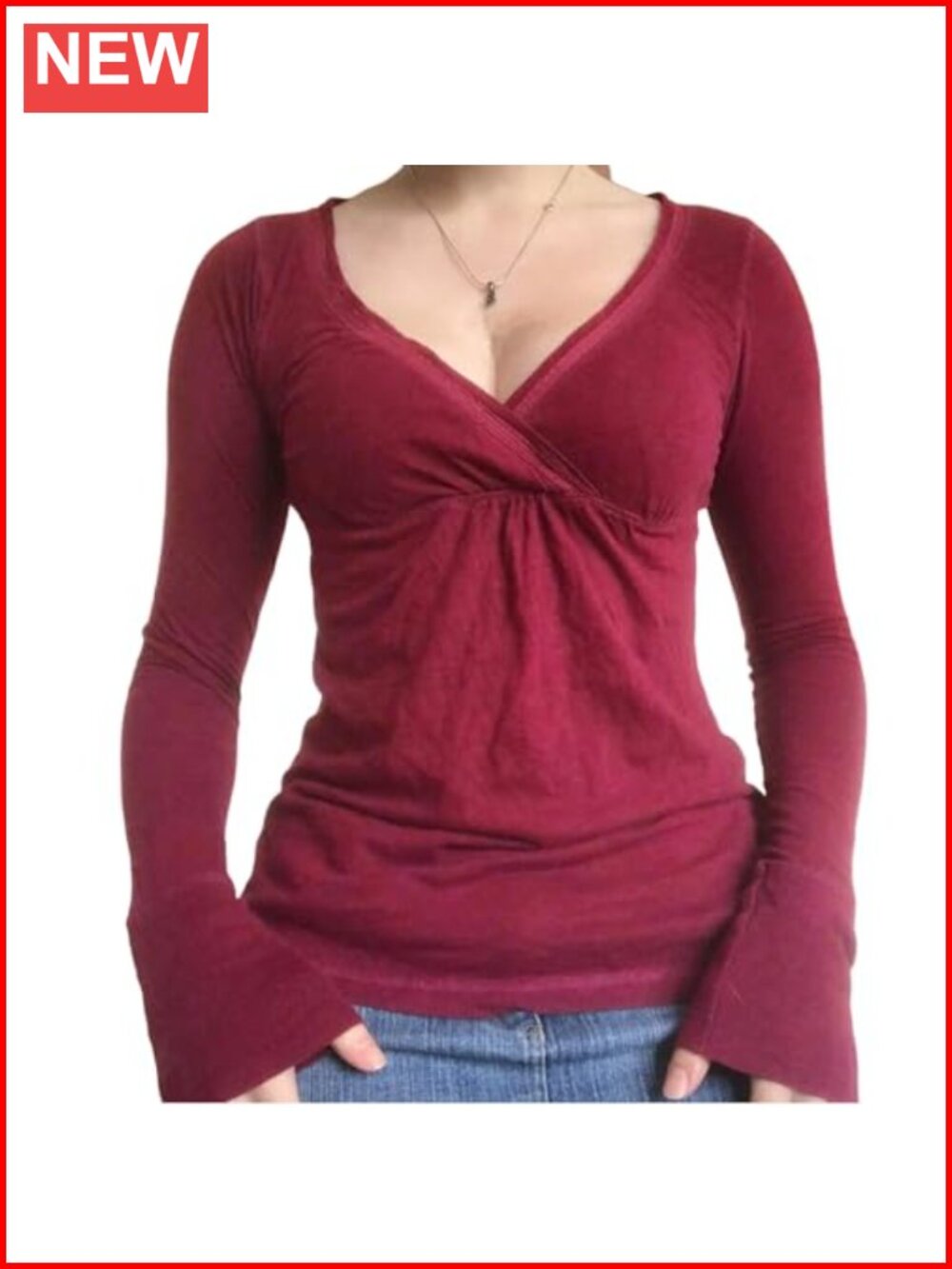 Women's Y2K Grunge Long Sleeve V-Neck T-Shirt Vintage Fall Top